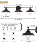Three Light Bathroom Vanity Light With Industrial Vintage Farmhouse Rustic Style Black Matte Finish Wall Sconce Fixture For Bathrooms And Powder Rooms That Slaps with dimensions and bulb compatibility details.