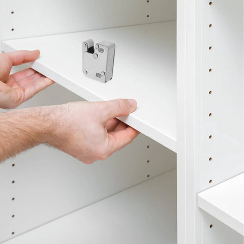 Stainless Steel Roller Catch For Wardrobe And Kitchen Cabinets, Press To Open Door Latch with Collision Protection on white shelf