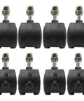 Eight black caster wheels with metal stems and nuts, omni-directional home-use wheel set