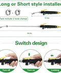 Diagram showing Two Pack Sprayer Wand Kit With Three Nozzles, stainless steel wand, hose clamps, and switch design.
