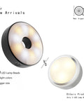 Comparison of USB rechargeable puck light with 10 LEDs and standard light, showing size and features, new arrival product