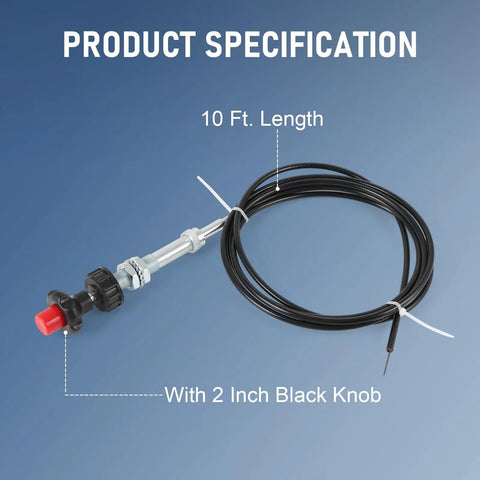 Control Cables With 2 Inch Black Knob 10 Foot Length Universal Fit Replacement 55204 shown coiled with label annotations