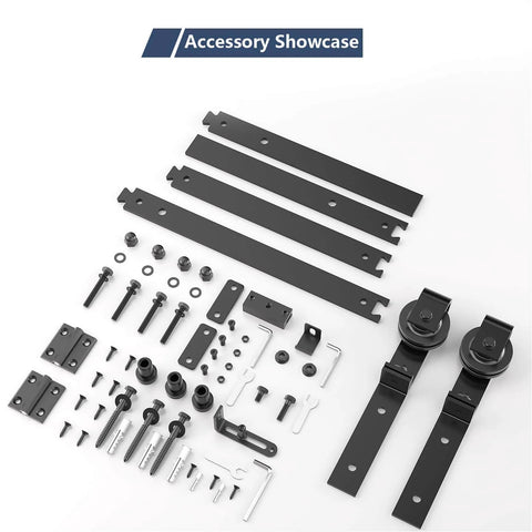 48 Inch Bifold Barn Door Hardware Kit For Two Doors In Black Finish With Corrosion Resistant Carbon Steel Construction components