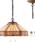 Yellow Hexagon Stained Glass Tiffany Style Pendant Light Fixture With Mission Design Hanging Lamp Wide 16 Inch Height 40 Inch Bronze Chain