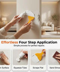 Person using All In One Drywall Repair Kit With Spackle Paste And Scraper For Quick Patch Fixes Hole Patching Patches Wall Mending Solution Nozzle Extenders Sandpaper And Putty Knife Great For Dings And Cracks In Walls on hole in wall
