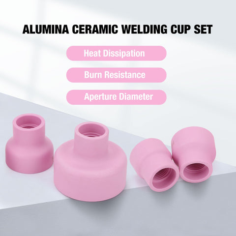 Ceramic Welding Cup Set with No 12 No 14 No 16 No 24 Cups, 0.1 Inch Thick Alumina Gas Lens Kit for TIG Welding Accessories