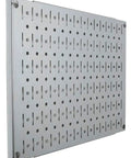Side view of galvanized steel panel from Modular Pegboard Wall Organizer Tiles Set DIY Friendly Four 12 Inch Tall By 16 Inch Wide Steel Peg Board Panels Galvanized Metal Storage Tiles Easy To Install Expandable Wall System That Accepts Round Pegs And Slotted Pegs