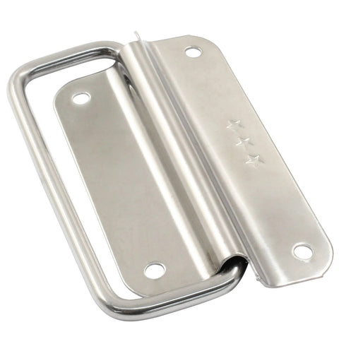 2 Pack 4 Inch Stainless Steel Foldable Ring Pull Handles With Screws for Toolbox Door Chest, rust-resistant 304 steel, four-hole mounting
