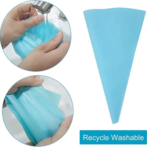 Blue reusable silicone bag from All In One Cake Decorating Kit 38 Piece Set With 32 Piping Tips Quick Change Couplers Reusable Silicone Bags.