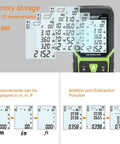 Laser Distance Meter With 393 Feet Range And All Day Battery Life Built In Li Ion Battery And Electric Angle Sensor Backlit LCD Display