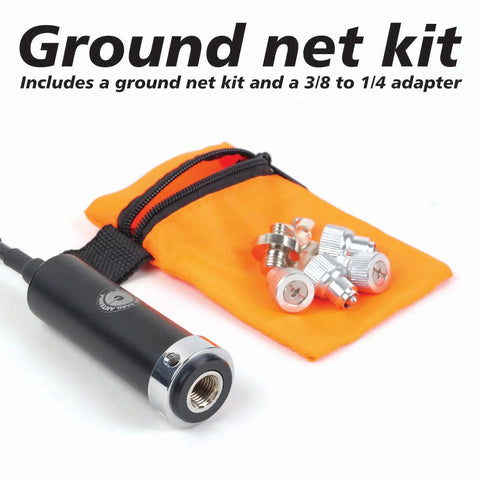 Replacement Adapter Sleeve For 3 8 24 To SO239 Fits Antenna Tripod Tower next to orange pouch with connectors and ground net kit
