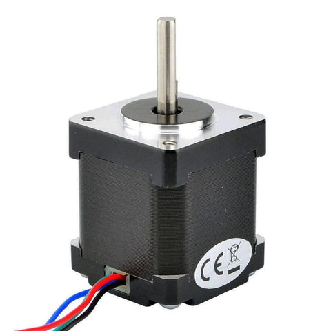 NEMA 14 bipolar stepper motor with 4 leads, black housing and silver top mounting face