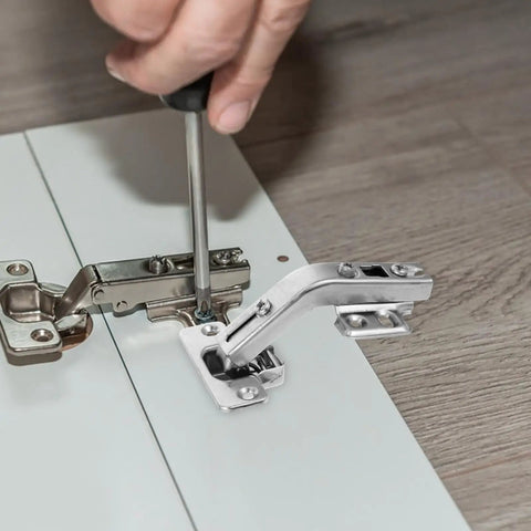 Heavy Duty Stainless Steel Concealed Cabinet Door Hinges 4 Pack, 135 Degree Swing, No Tool Install in use on wooden cabinet door.