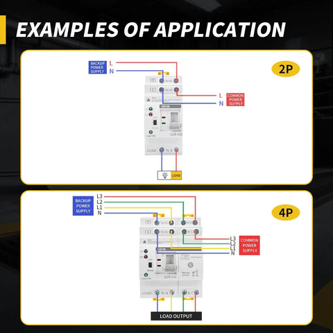 Dual Power Transfer Switch For UPS With Auto And Manual Modes No Fuss Setup Over Voltage And Under Voltage Protection Solar Ready DIN Rail Mount 2P 63A AC 110V Uninterruptible Power Supply Safety And Fast Source Switching wiring diagram