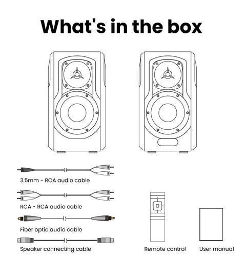 S2000MKIII High Fidelity Studio Monitor Speakers With Coaxial Tweeter And Five Point Five Inch Woofers box contents diagram