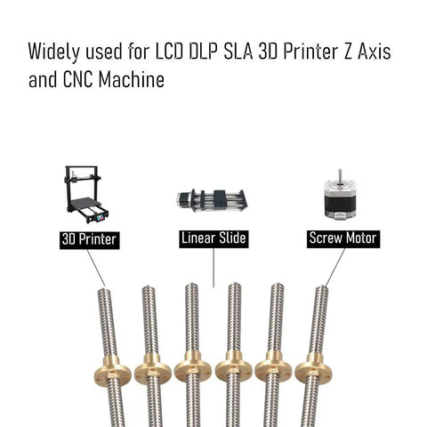 Two 300mm TR8x2 Lead Screws With T8 Brass Nuts For Z Axis In 3D Printers And CNC Machines shown with components
