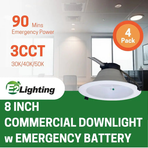 8 Inch Recessed Led Downlight With Emergency Battery Backup Offering Slick Tunable White Settings And Selectable Wattage For Straight Commercial And Kitchen Ceiling Jobs That Deliver Top Tier Glow in a modern office setting.