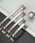 10 Pack Brushed Satin Nickel 3.75 Inch Hole Centers 96mm Cabinet Pulls for Kitchen Cabinets and Drawers displayed on surface