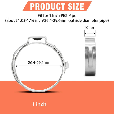 60 Piece 1 Inch PEX Crimp Rings And Cinch Clamps Set In 304 Stainless Steel dimensions and specifications
