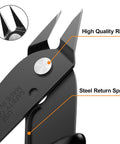 BOENFU 5-inch black wire cutter/flush-cut nippers for jewelry and electronics, close-up of jaw and rivet