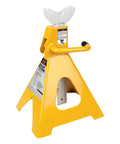 Ratchet Style Jack Stand Set For Lifting Vehicles During Maintenance Heavy Duty 6 Ton Capacity Easy Height Adjustments Yellow Durable Steel Construction For Safe Vehicle Support.