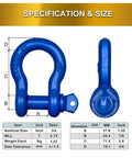 Three Quarter Bow Shackle Set Heavy Duty Forged Steel Off Road Shackles Blue Powder Coated 28.5 Ton Max Break Strength 57,000 Lbs Pack of 2
