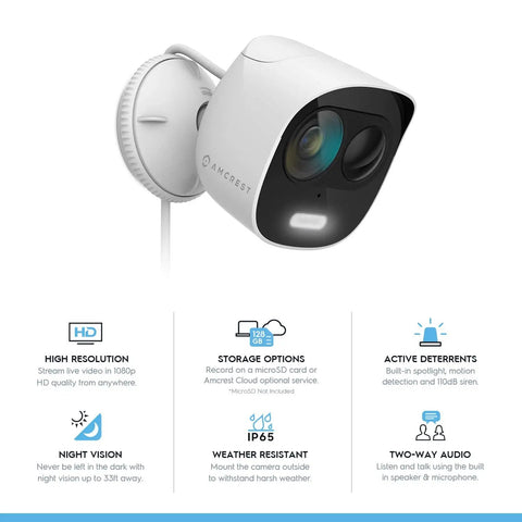 Dope 1080p Wifi Outdoor Security Camera With Spotlight And Built In Siren Strobe Two Way Audio Night Vision 133 Degree Field Of View IP65