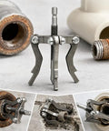 Heavy Hitter Broken Pipe Extractor Tool With Deep Bite Serrations, 3-jaw steel grip for yanking threads from PVC and metal pipes.