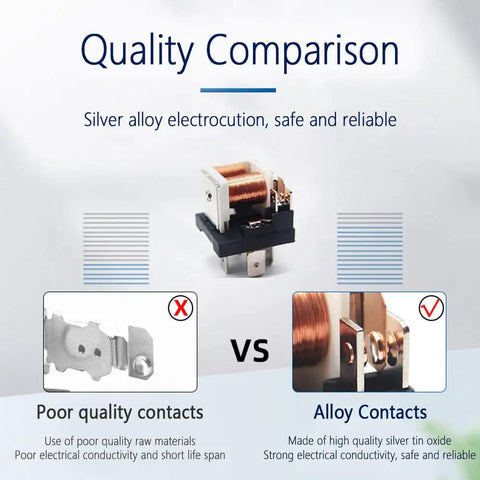 Comparison of poor quality contacts vs alloy contacts on 40Amp 12V 4 Pin Car Relay Waterproof And Dustproof For Motorcycle Truck Boat SPST No Heavy Duty Automotive Relay
