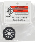 116 Series 46 Tooth Spur Gear In 32 Pitch Brown For RC Cars And Trucks in packaging, high torque, rugged alloy, precise fit.
