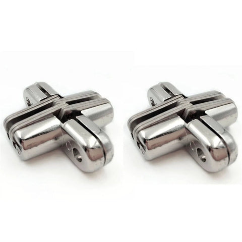 Hidden Cross Hinge For Furniture 180 Degree Concealed Stainless Steel Two Pack With Screws for Folding Doors, front view.