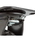 Close-up of Badass 6 Inch Swivel Caster Heavy Duty Industrial Wheeled Platform mounting plate and precision ball bearing.