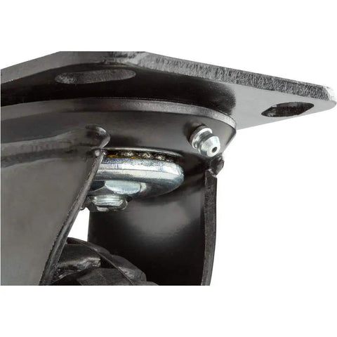 Close-up of Badass 6 Inch Swivel Caster Heavy Duty Industrial Wheeled Platform mounting plate and precision ball bearing.