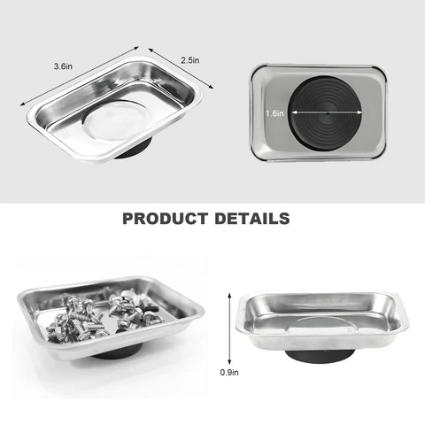 Two Pack Magnetic Tray Holders Pro Grade Stainless Steel 3.6 By 2.5 Inch Rectangular Trays With Strong Magnets Heavy Duty Thickened Parts Organizer For Screws Bolts Nuts Washers Pins