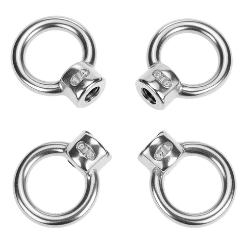 Heavy Duty 316 Stainless Steel Lifting Eye Nuts In One Quarter Inch Unc Thread showing four durable eye bolts.