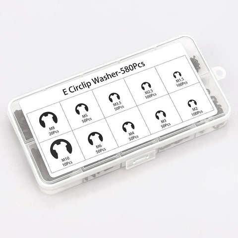 580 Piece E Clip Retaining Ring Set With 10 Sizes From M1.5 To M10 In 65Mn Steel Black Oxide E Type Snap Rings Box