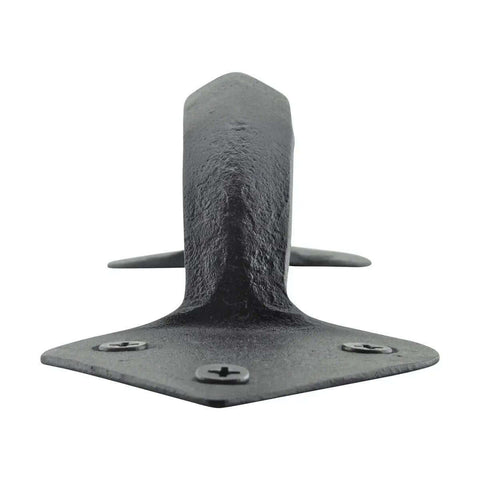 Close-up of Black Wrought Iron Door Pull Handle 10 Inch Long Rustic Heart Tip Style Built Tough Heavy Duty Farmhouse Barn Door Hardware