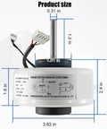 Beefed-Up Brushless DC Condenser Fan Motor For Midea Air Conditioners with size dimensions and wiring connectors shown