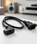 IEC C14 To C13 Power Extension Cable, Right Angle C90 Design, 60 Cm Panel Mount Cord, Solid Copper Core, Smooth Rig Routing