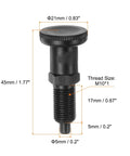 M10x1 Push Fit Ball Nose Spring Index Plunger With Retractable Location Pin And Return Knob Creates A Hassle Free Hold While Riding On Heavy Duty Carbon Steel With A Slick Rust Resistant Finish, showing dimensions and details.