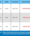 Fitment chart for Pair Rear Wheel Bearing And Hub Assembly For 2009 2010 Pontiac Vibe 2009 2019 Toyota Corolla And 2009 2014 Toyota Matrix FWD
