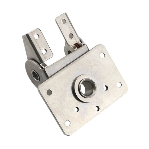 Stainless steel damping bilateral torque hinge with display base plate, angled front view