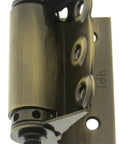 Side view of Pro Grade Solid Brass Half Surface Adjustable Spring Screen Door Hinges With Ball Finials Antique Brass Pair