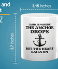 11oz White Coffee Mug Land Is Where We Sip Gift For Boaters And Sailors Funny Lake Life Glass Cup For Boat Captains And Crew Anniversary Gift For Him Her with anchor design