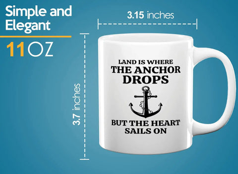 11oz White Coffee Mug Land Is Where We Sip Gift For Boaters And Sailors Funny Lake Life Glass Cup For Boat Captains And Crew Anniversary Gift For Him Her with anchor design