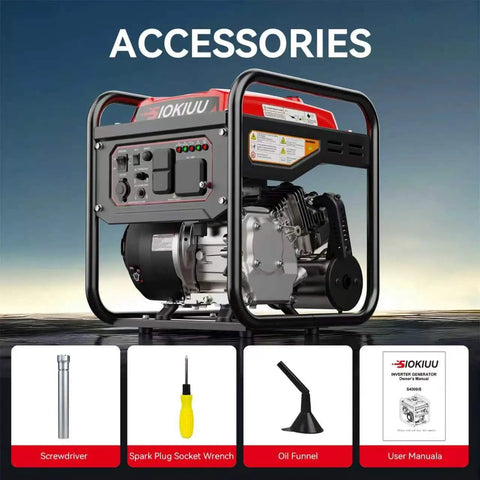 Beefy 4000W Portable Inverter Generator For Camping RV Tailgating And Home Backup Power 208CC EPA quiet low CO engine shown with accessories
