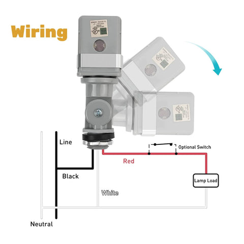 Wiring diagram and installation for Dusk To Dawn Photocell Sensor For Outdoor Lighting 2 Pack Auto On Off Photoelectric Switch