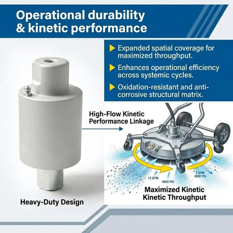 Diagram showcasing Replacement Rotary Swivel Head For Whirl A Way Surface Cleaners 16 Inch To 30 Inch 4000 PSI 8 GPM features