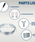 Parts list for 60 Inch Fire Pit Ring Built From 0.8mm Galvanized Steel Heavy Duty Burn Barrel For Wood Burning Fires including tools and hardware