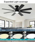 52 Inch Flush Mount Ceiling Fan With Light Easy Remote Or App Control Eight Blades Noiseless DC Motor Low Profile Indoor Outdoor Black Finish For Bedroom Living Room